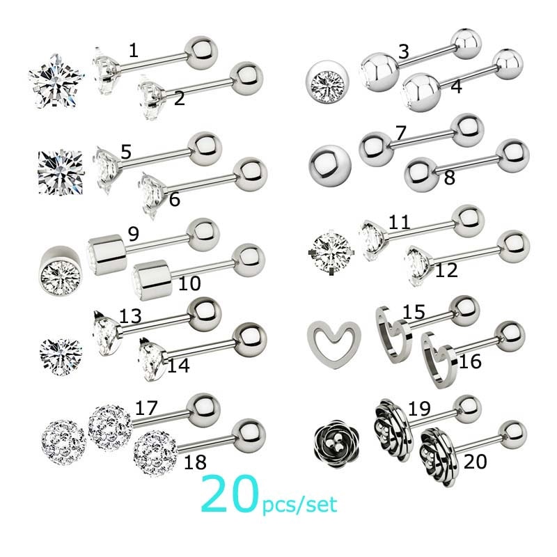 20pcs/sets Stainless Steel Helix Daith Tragus Carti..